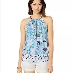 Lilly Pulitzer Bowen Chain Halter Top Early Bloomer Size XS